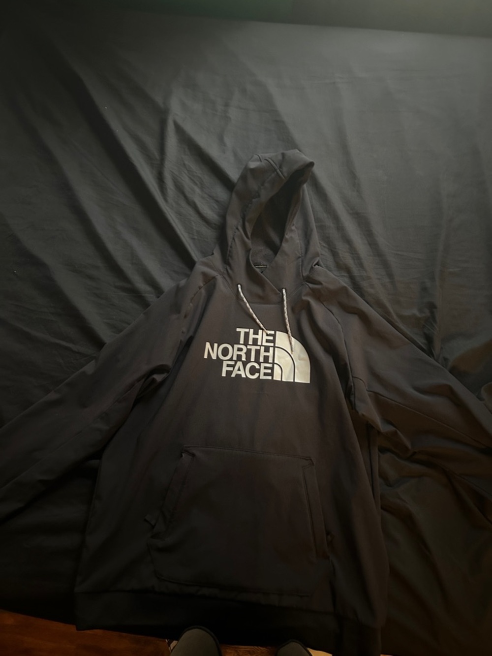 The North Face Black Hoodie with White Logo like new worn once for fashion show